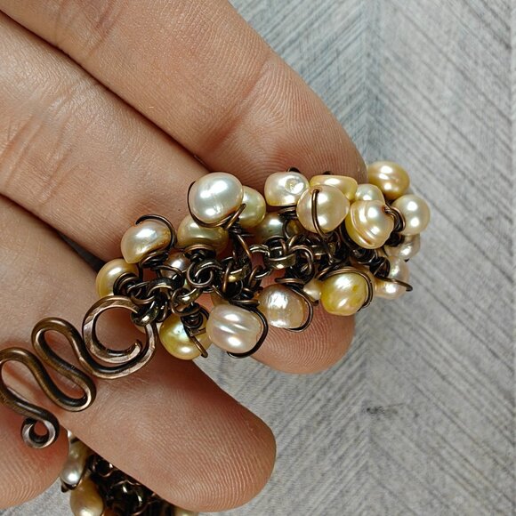 Vintage Genuine Freshwater Pearl Chain Bracelet Handmade Boho Jewelry Hook Clasp - Picture 5 of 5